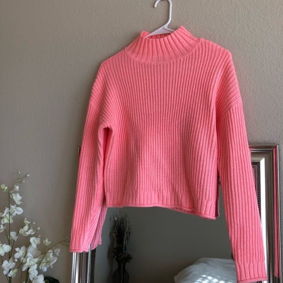 Neon Pink Turtleneck Sweater Xs 